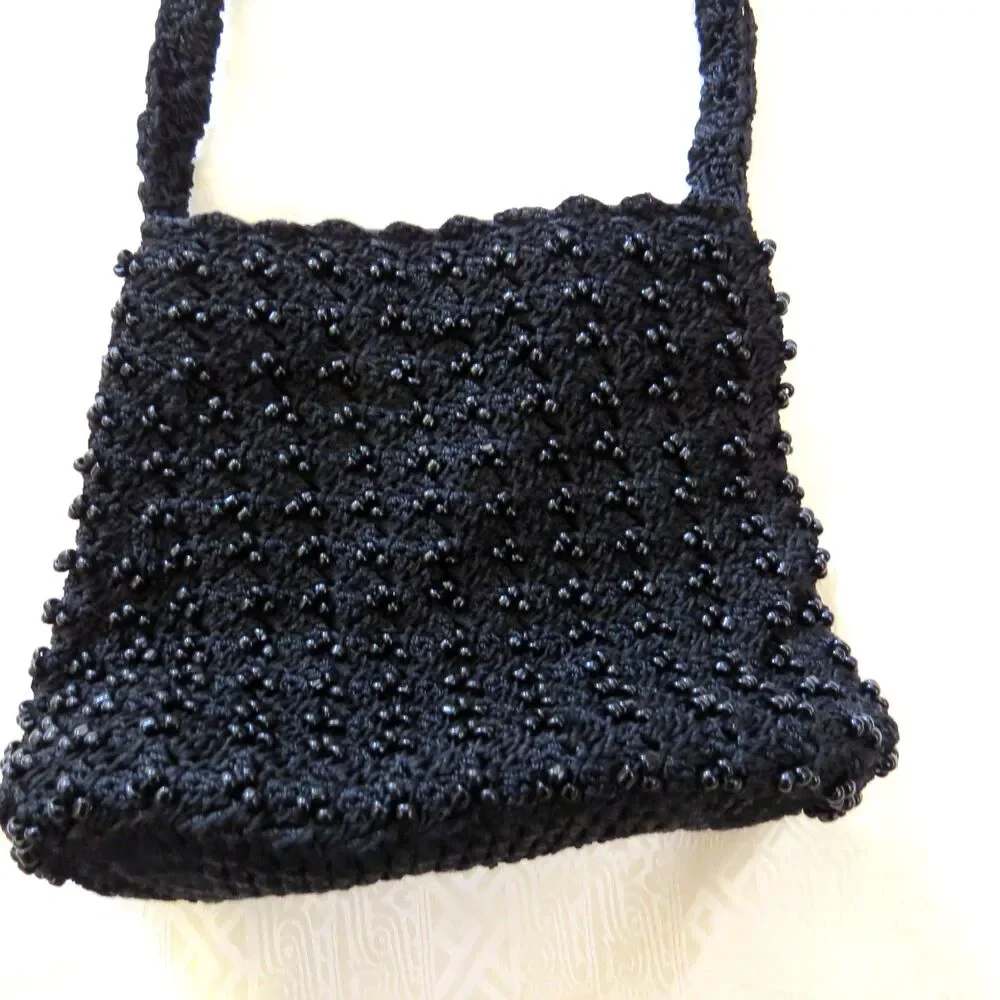 Apt. 9 Retro Black Beaded Crochet Evening Bag/Crossbody Bag NWOT - Picture 3 of 6